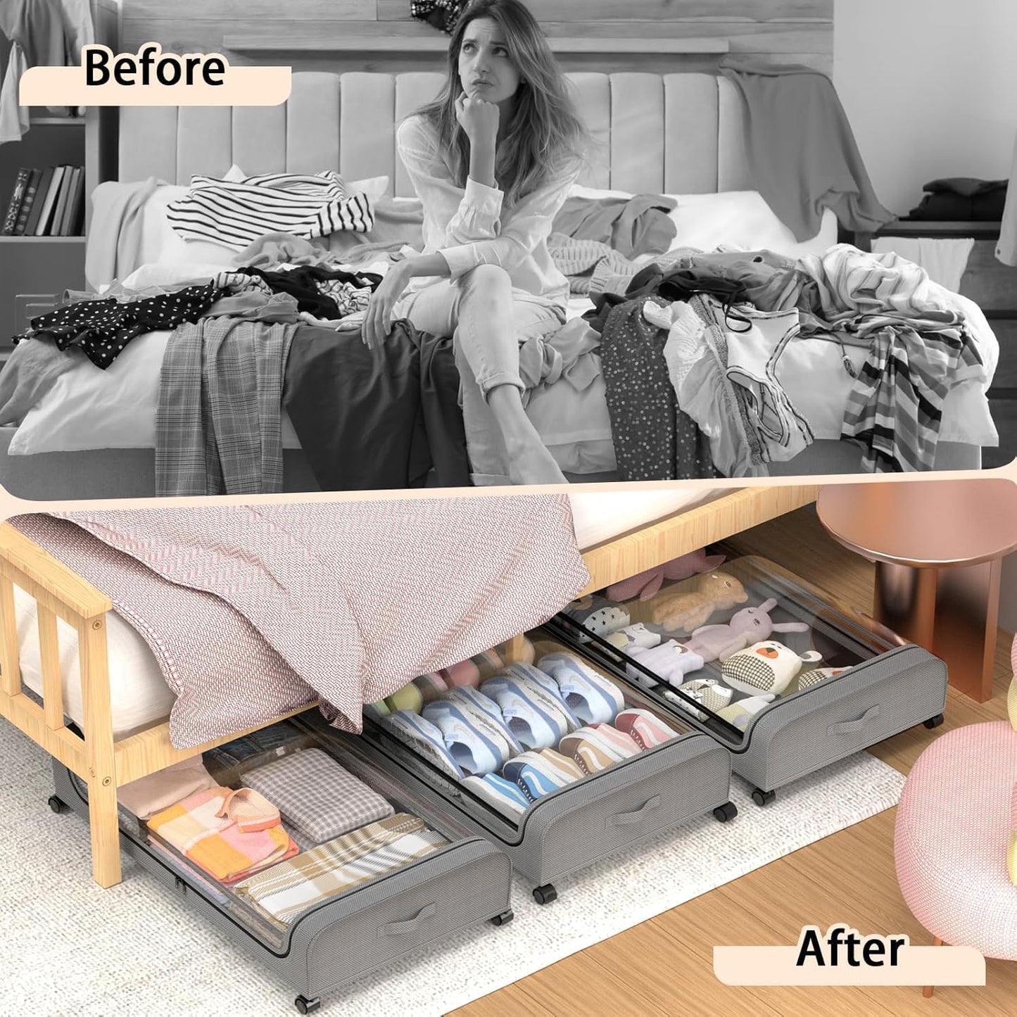 CARLA HOME XXL Under Bed Rolling Storage Containers with 50L Large Capacity and Wheels