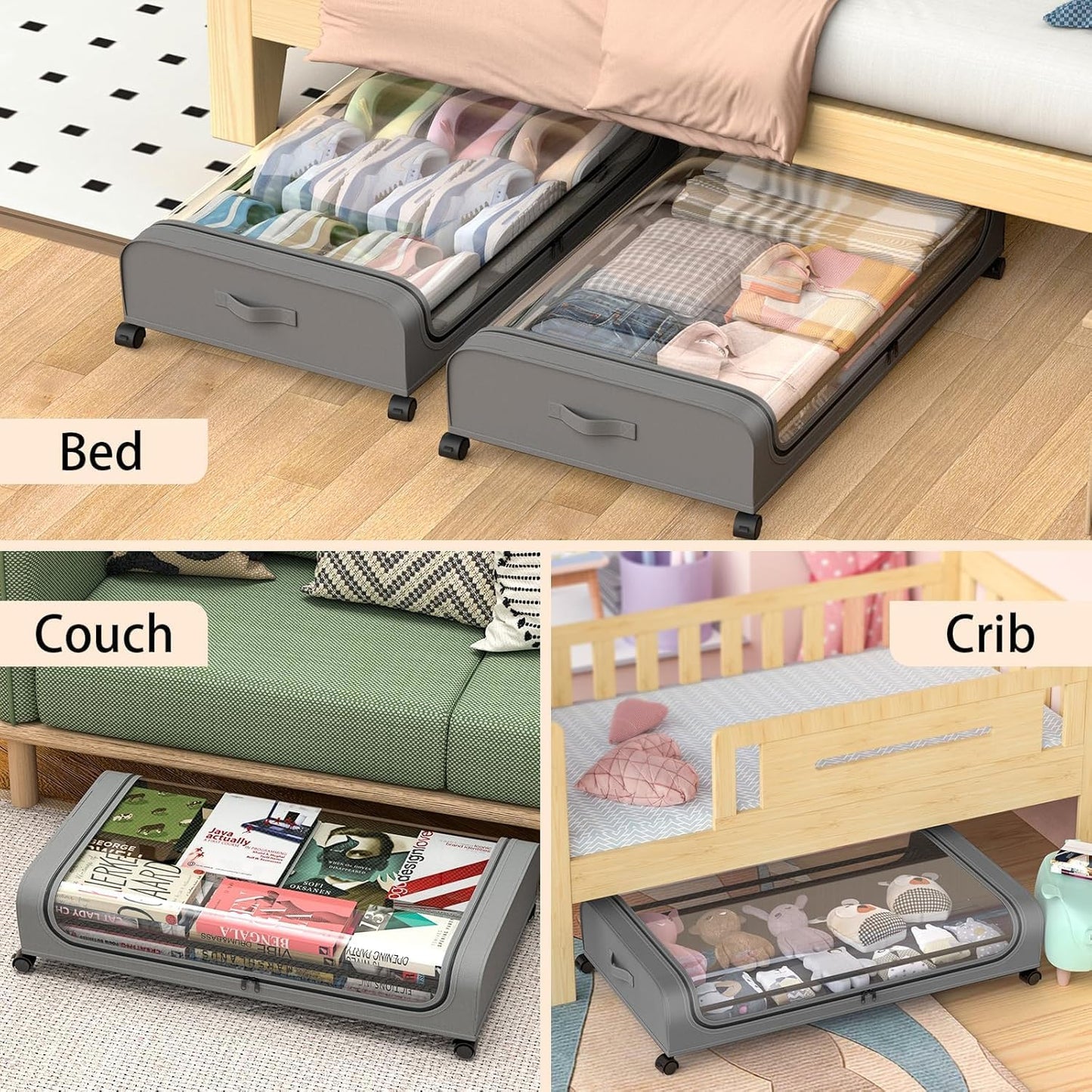 CARLA HOME XXL Under Bed Rolling Storage Containers with 50L Large Capacity and Wheels
