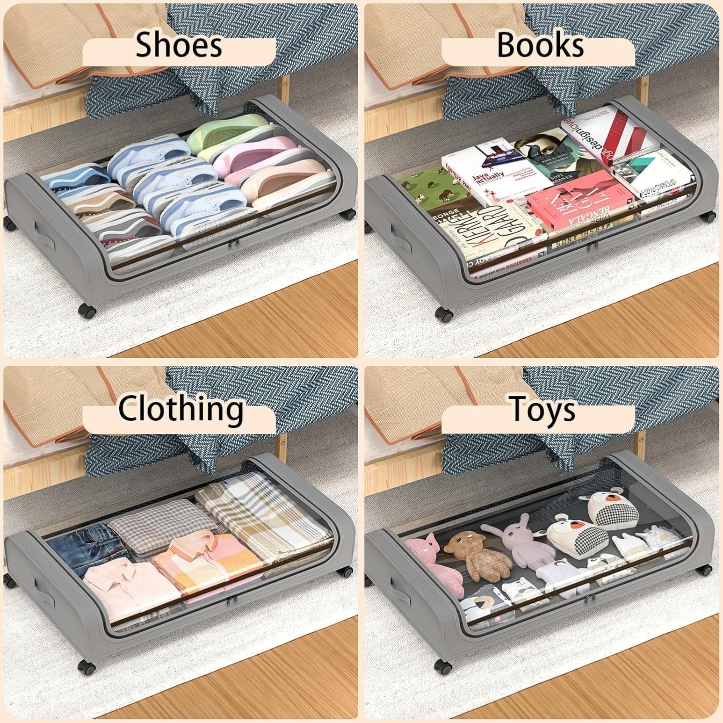 CARLA HOME XXL Under Bed Rolling Storage Containers with 50L Large Capacity and Wheels