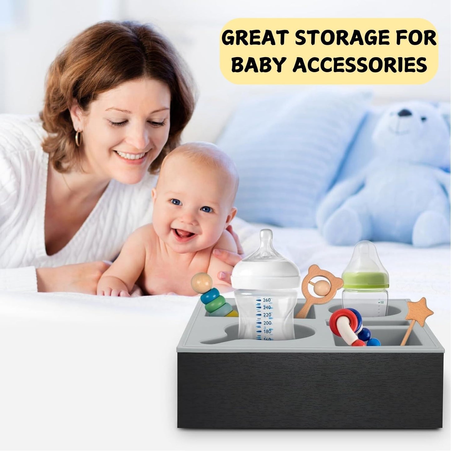Carla Home Couch Cup Holder Tray With Soft Silicone & Rotatable Phone For Storaging Drinks Snacks