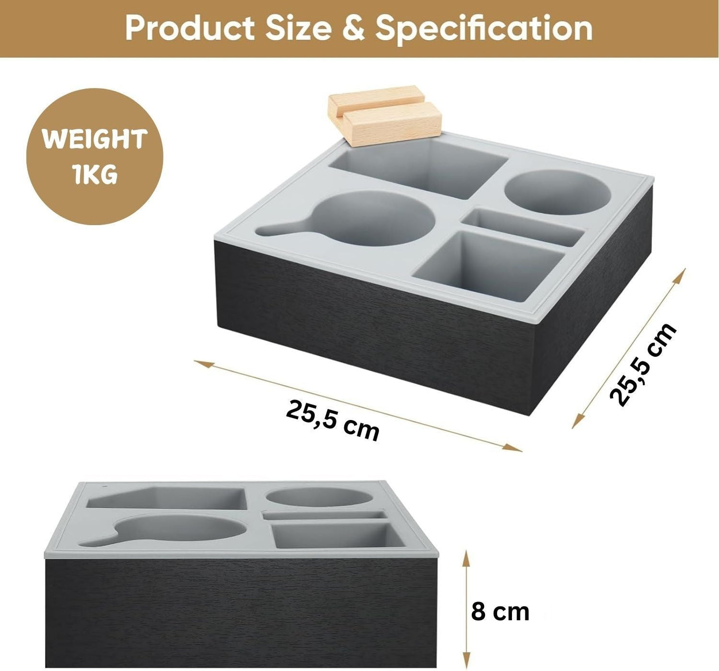 Carla Home Couch Cup Holder Tray With Soft Silicone & Rotatable Phone For Storaging Drinks Snacks