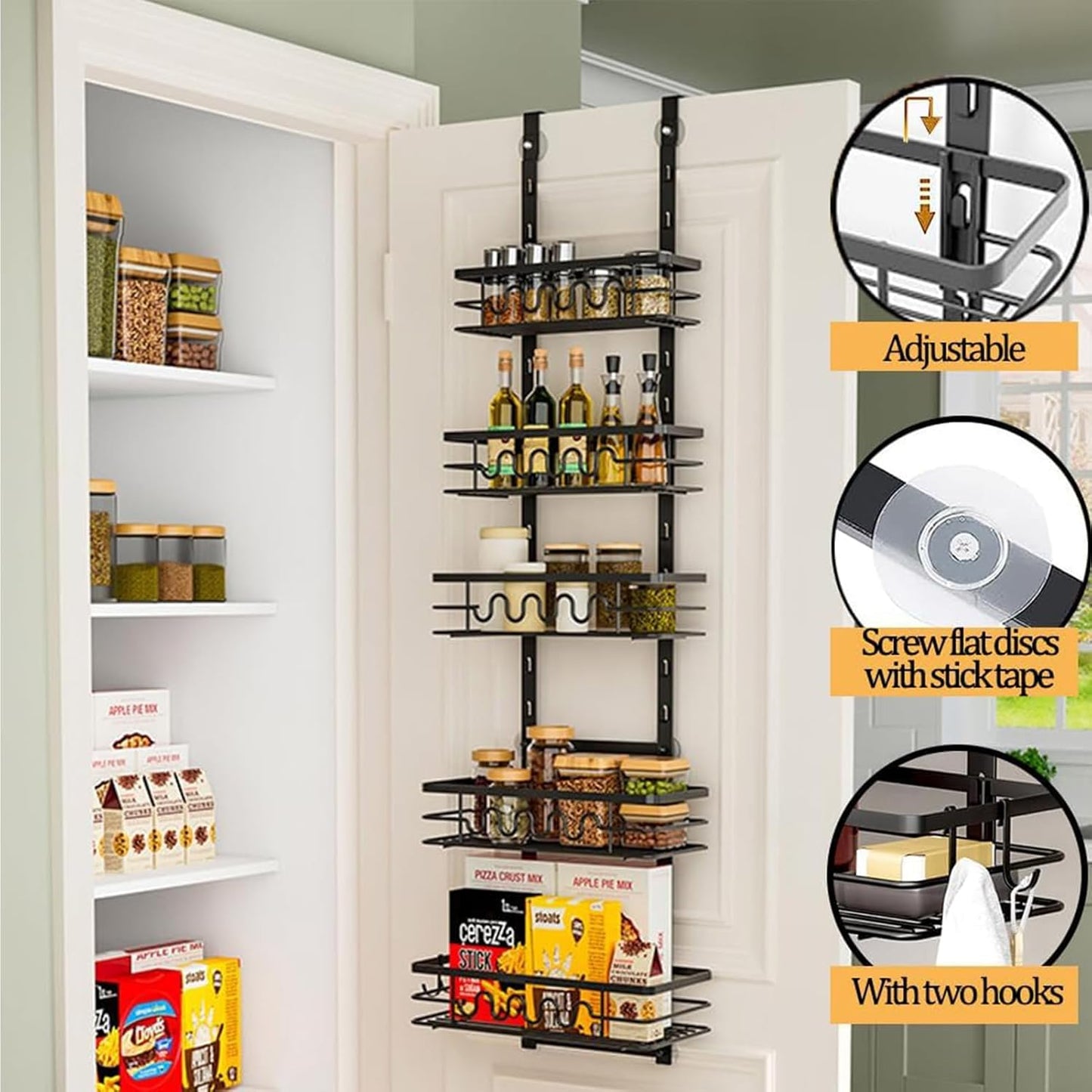 Carla Home 4 Tier Adjustable Baskets Over Door Pantry Organiser For Kitchen