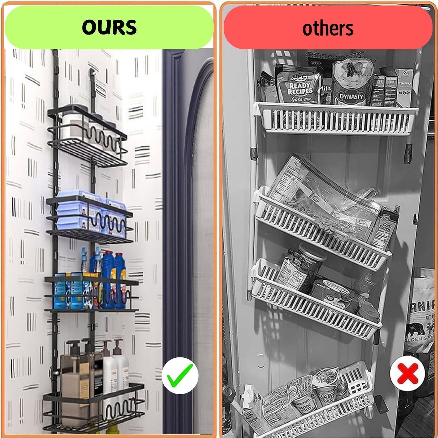 Carla Home 4 Tier Adjustable Baskets Over Door Pantry Organiser For Kitchen