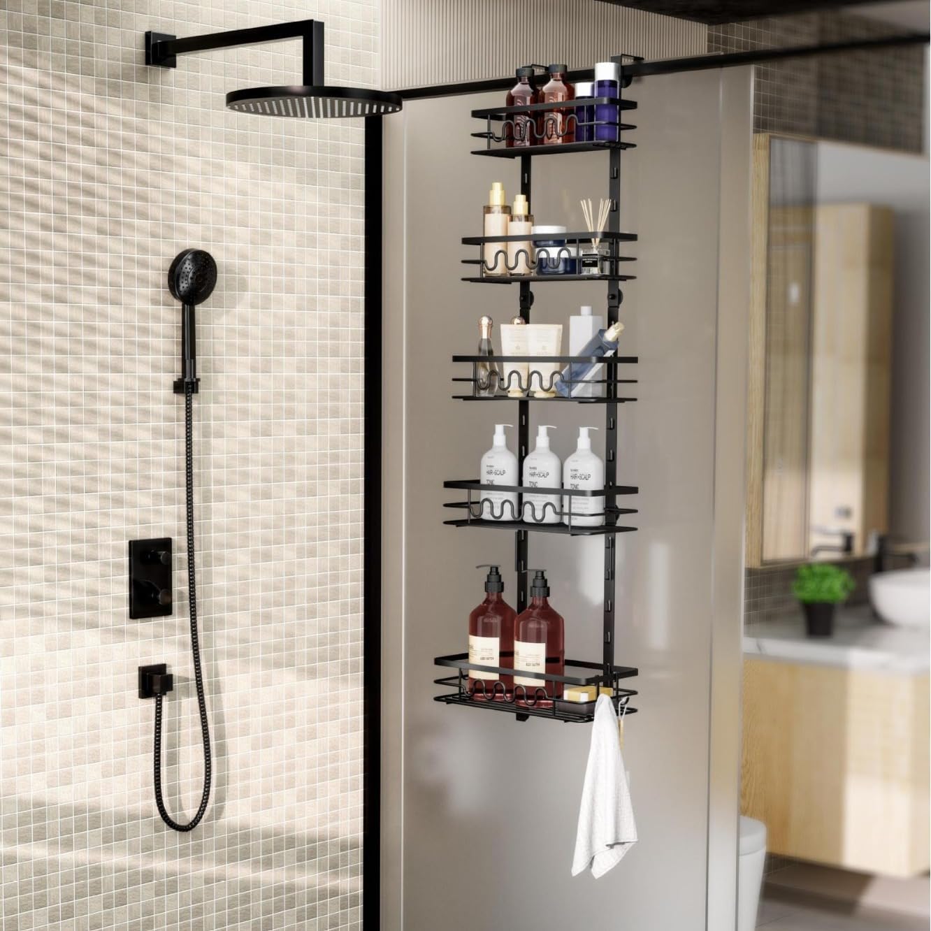 Carla Home 4 Tier Adjustable Baskets Over Door Pantry Organiser For Kitchen
