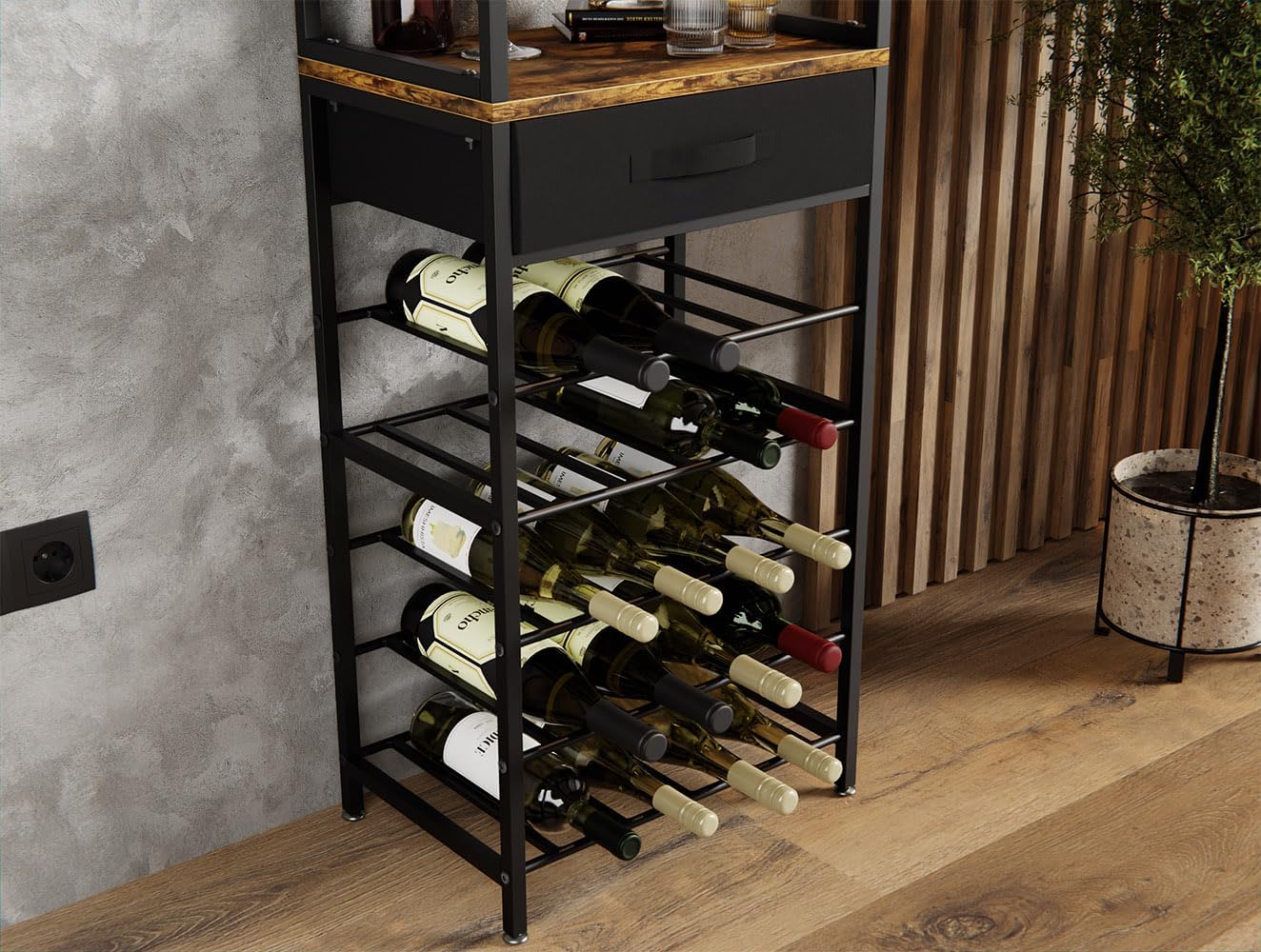 Carla Home Freestanding Wine Rack For 20 Bottles With Wood Countertop And Sturdy Metal Frame