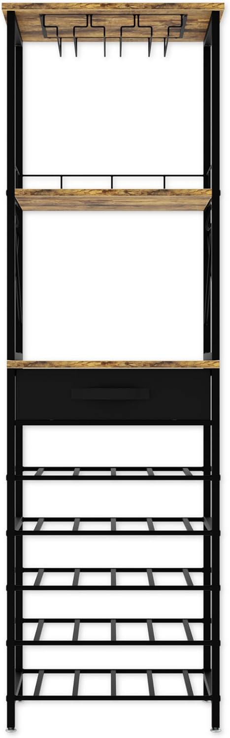 Carla Home Freestanding Wine Rack For 20 Bottles With Wood Countertop And Sturdy Metal Frame