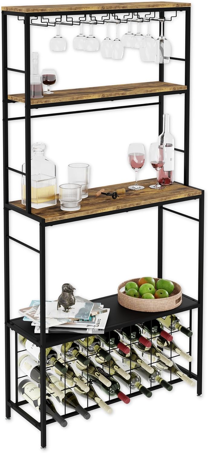 Carla Home Large Wine Rack For 20 Bottles With Wood Countertop And Sturdy Metal Frame