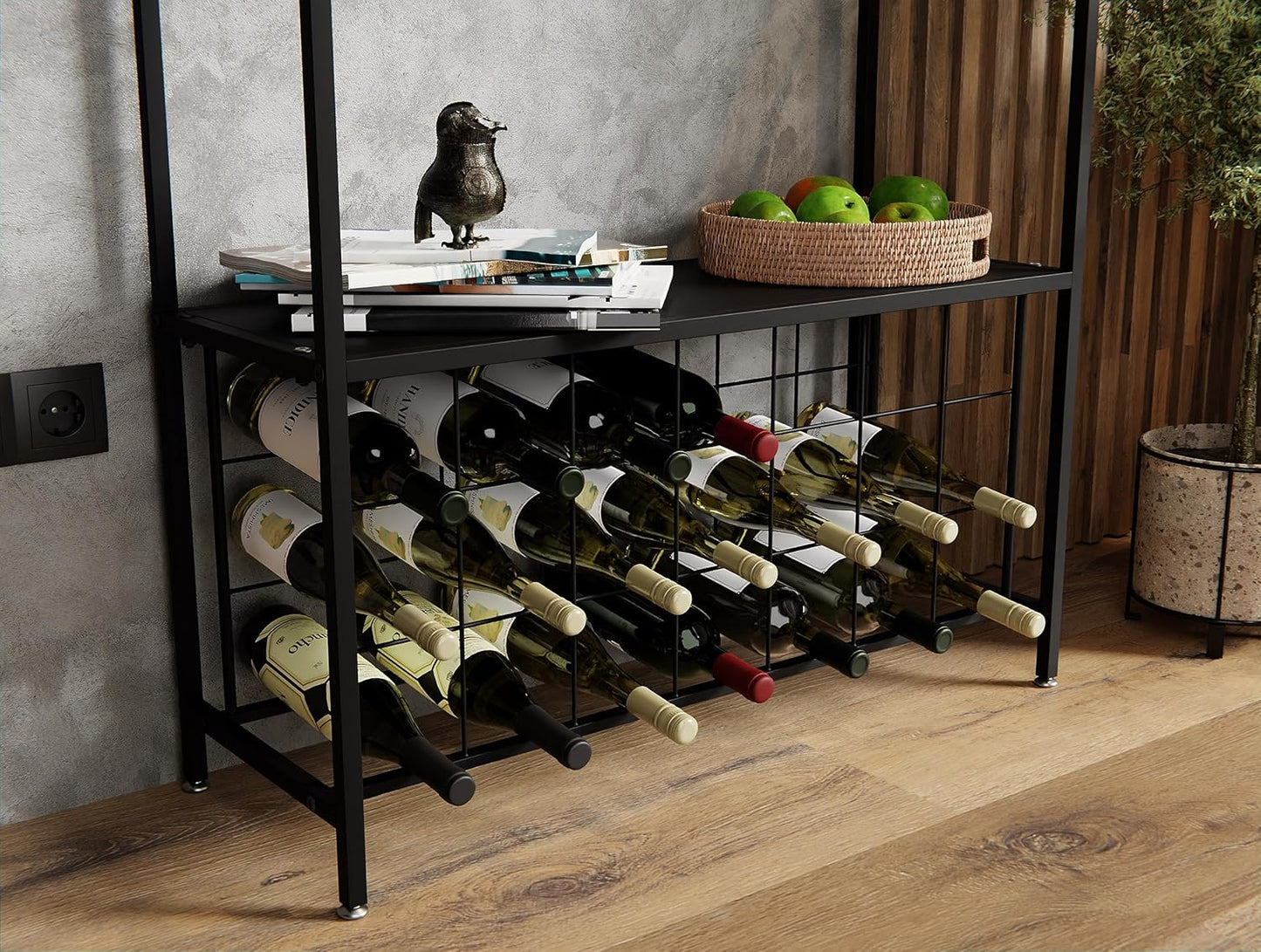 Carla Home Large Wine Rack For 20 Bottles With Wood Countertop And Sturdy Metal Frame