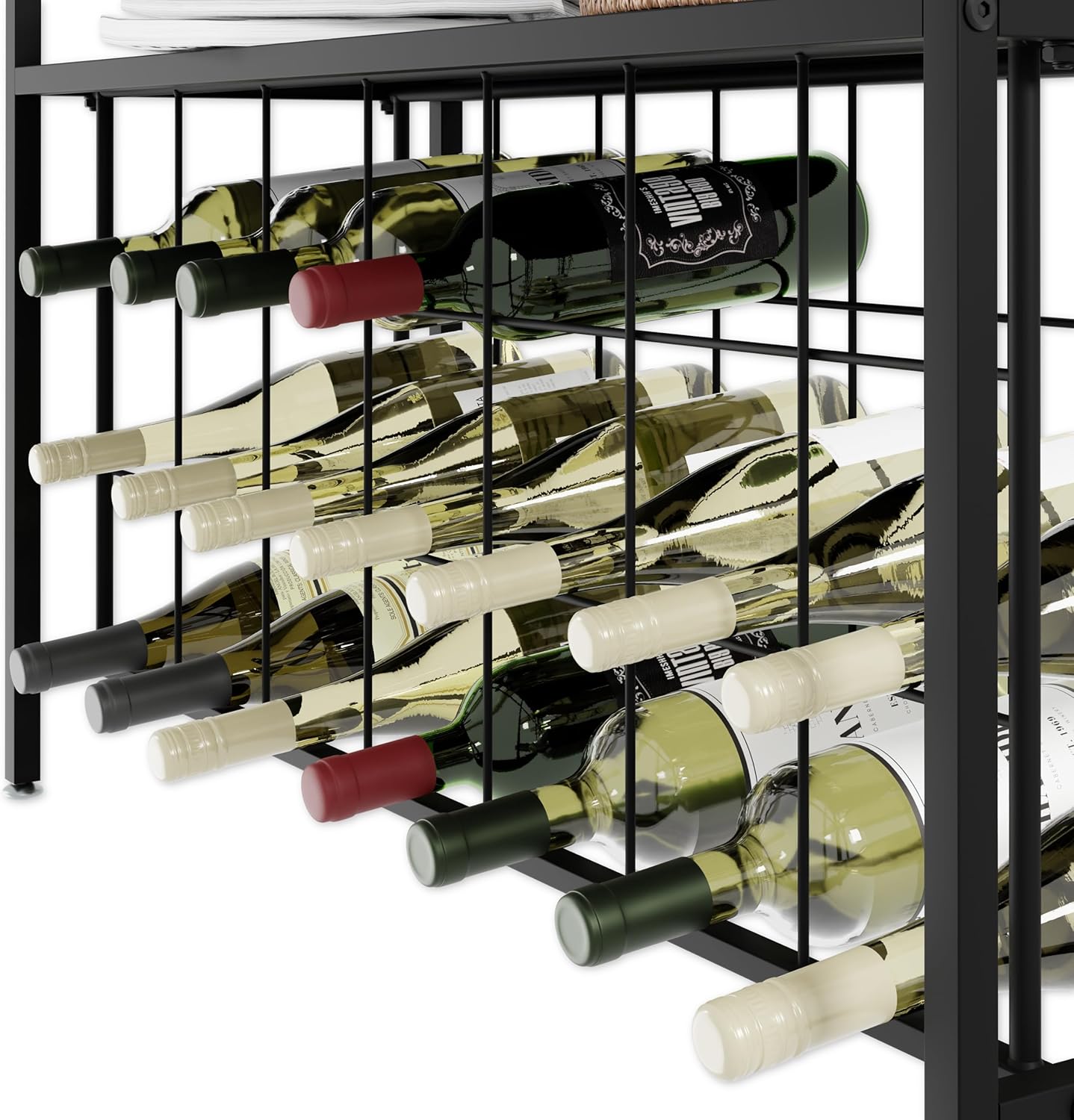 Carla Home Large Wine Rack For 20 Bottles With Wood Countertop And Sturdy Metal Frame