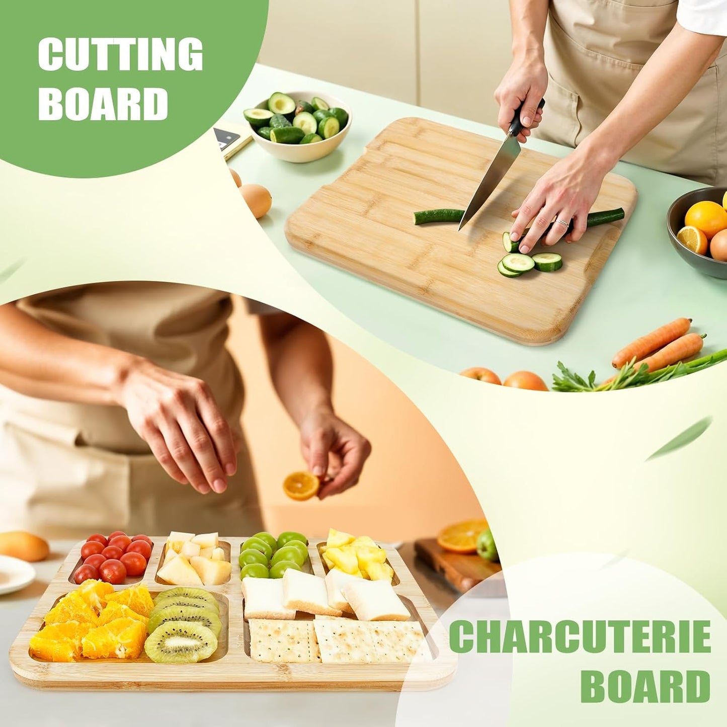 Carla Home Bamboo Charcuterie Board With Lid & Handle Ideal Gift For Kitchen Party Picnic (6 Compartments)