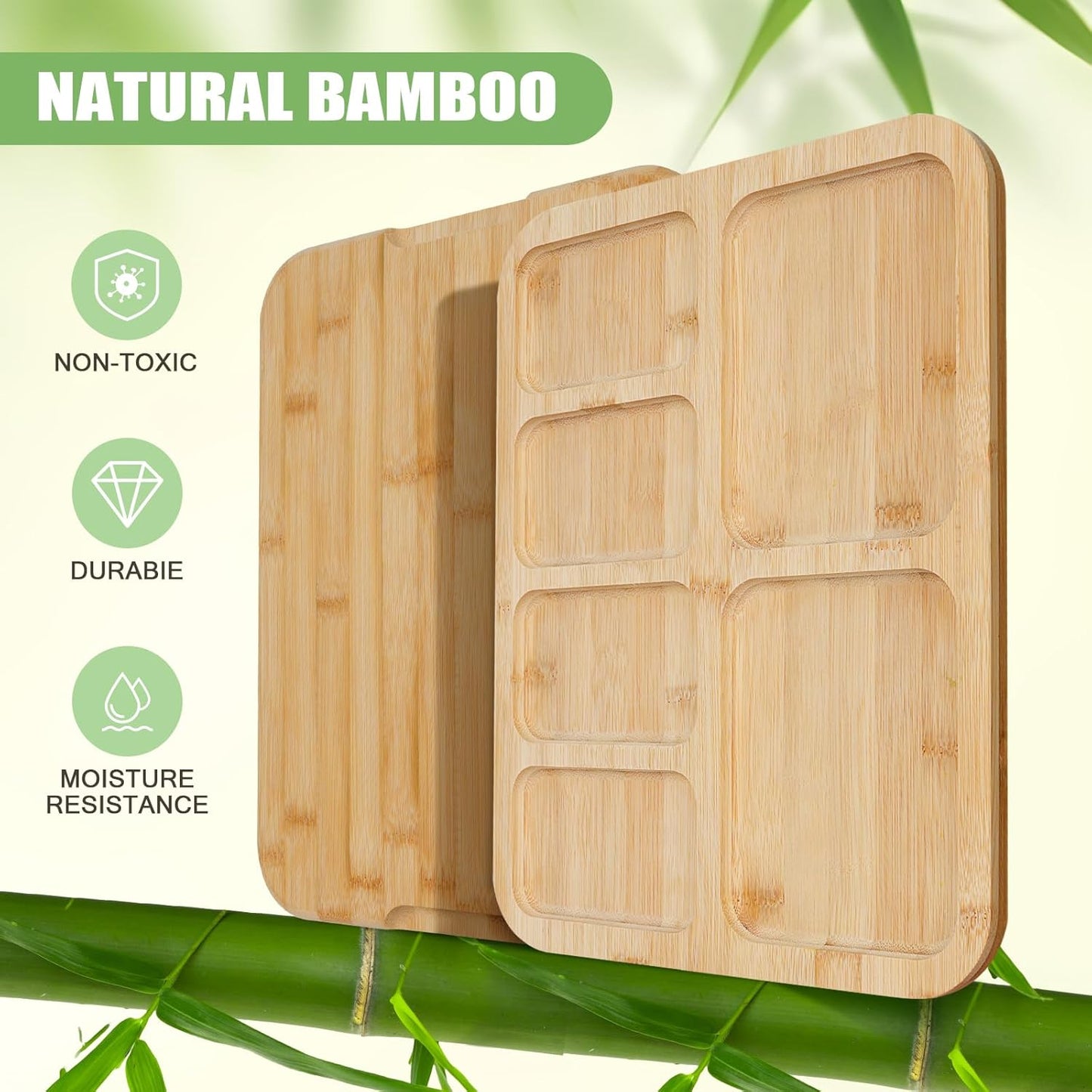 Carla Home Bamboo Charcuterie Board With Lid & Handle Ideal Gift For Kitchen Party Picnic (6 Compartments)