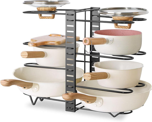 Carla Home Adjustable 8 Tier Pan Rack Pot Organizer For Kitchen Cabinet