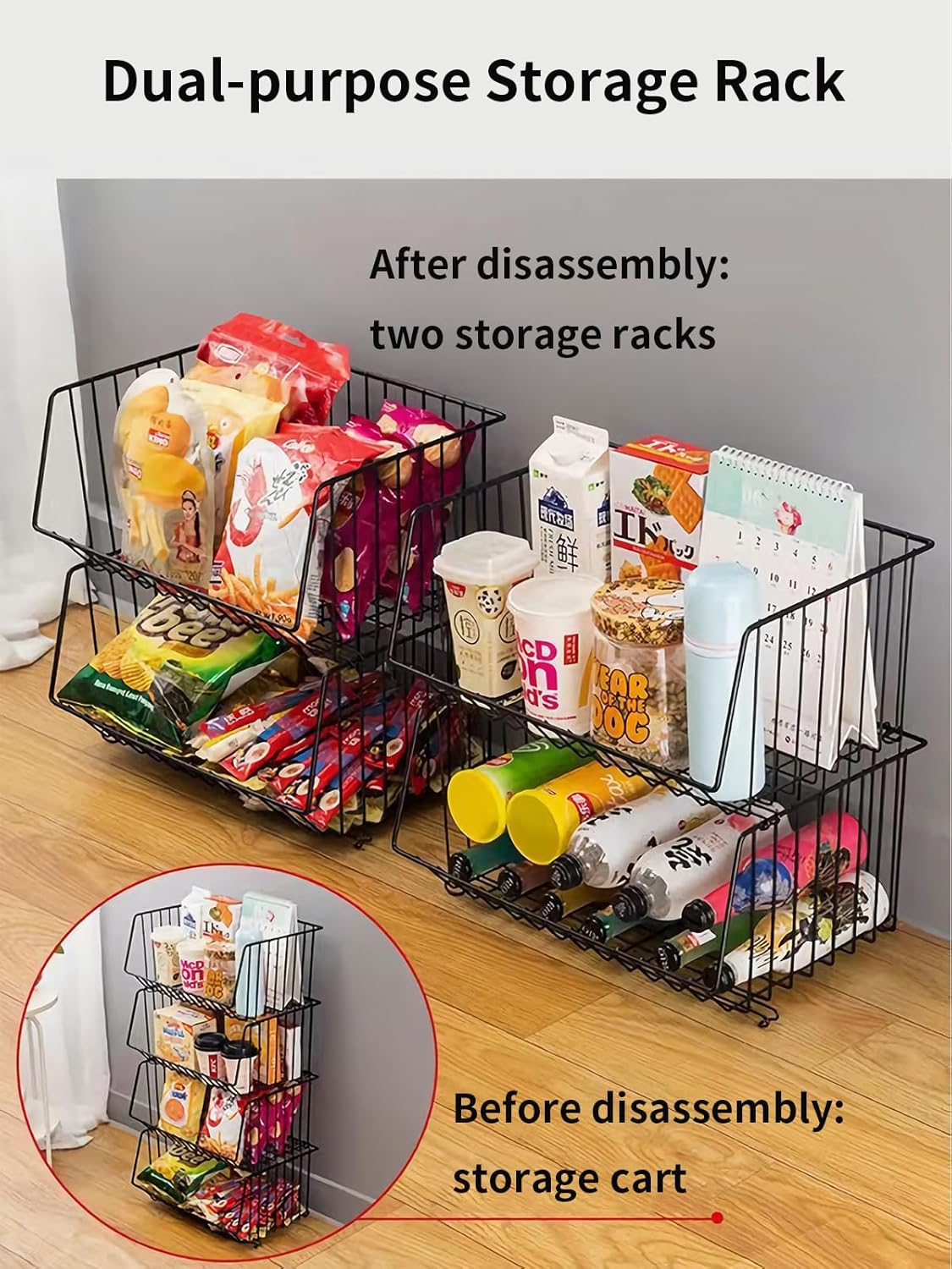 Carla Home Metal 5 Tier Rolling Vegetable And Fruit Basket Cart Stand For Kitchen