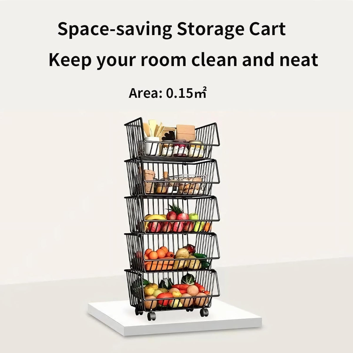 Carla Home Metal 5 Tier Rolling Vegetable And Fruit Basket Cart Stand For Kitchen
