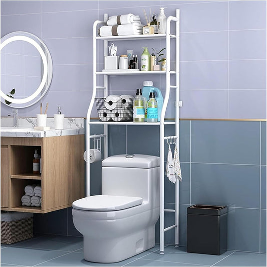 Carla Home 3 Tier Over The Toilet Storage Rack With Hooks & Paper Holder For Bathroom Laundry Room