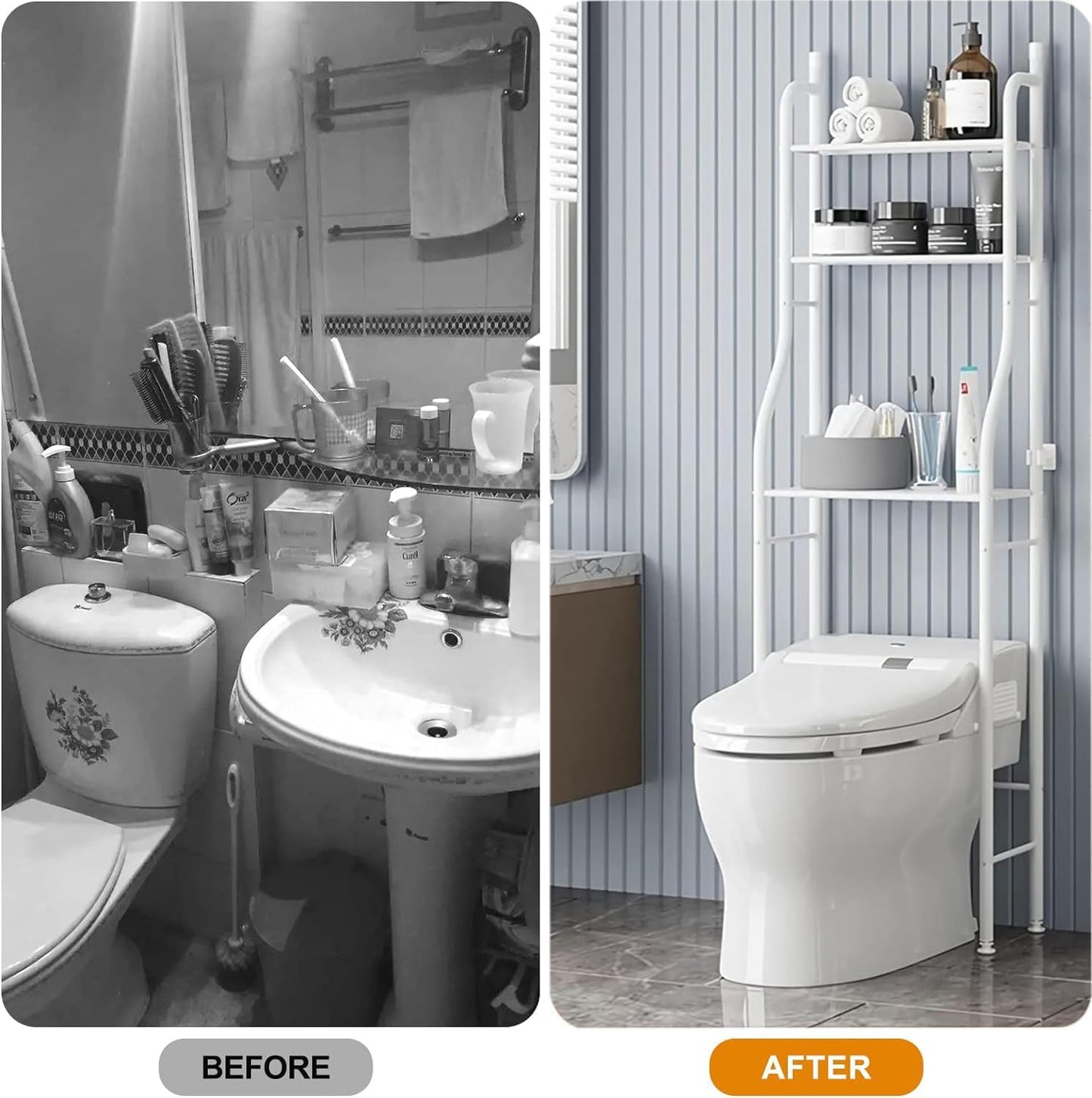 Carla Home 3 Tier Over The Toilet Storage Rack With Hooks & Paper Holder For Bathroom Laundry Room