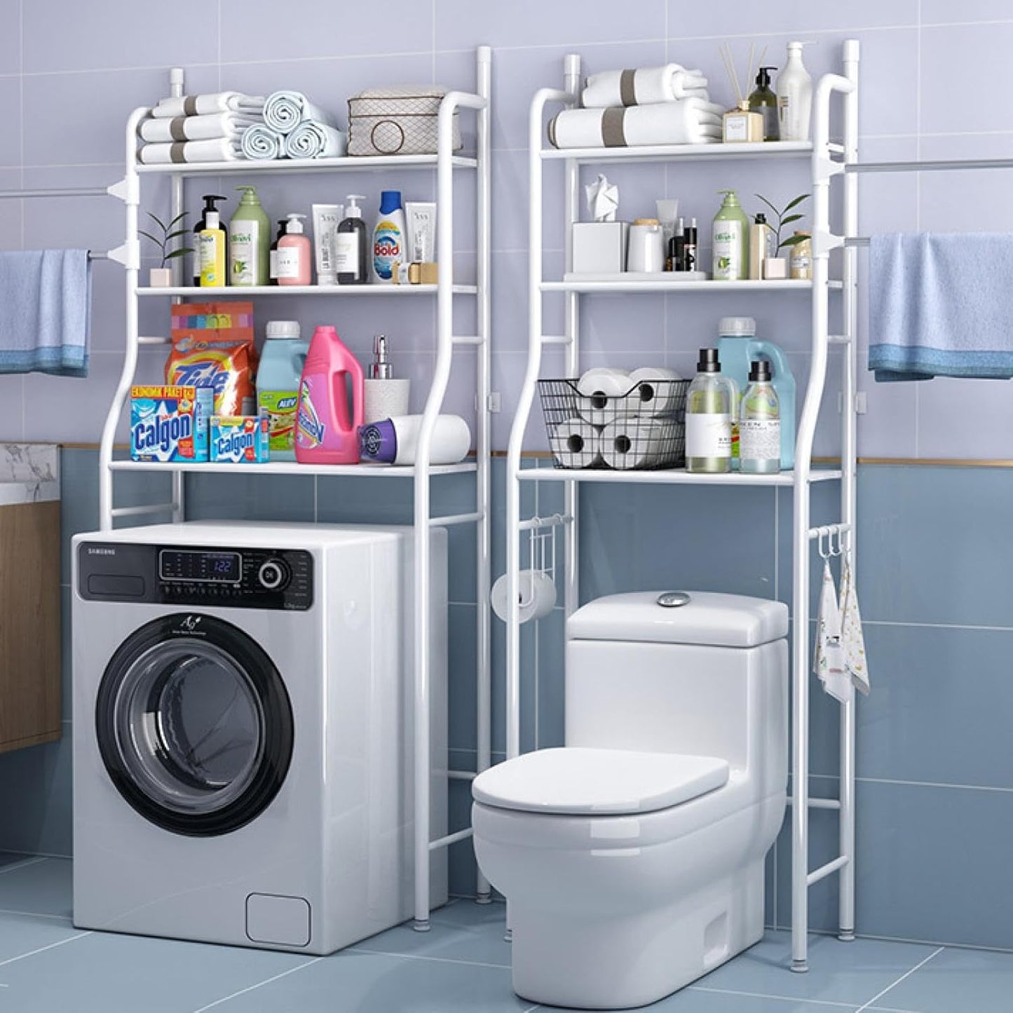 Carla Home 3 Tier Over The Toilet Storage Rack With Hooks & Paper Holder For Bathroom Laundry Room