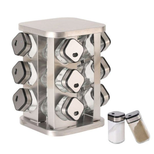 Carla Home Rotating Spice Rack Organizer With 20 Glass Jars For Kitchen Countertop Stainless Steel 25 X Cm.