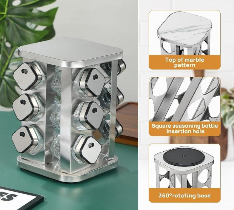 Carla Home Rotating Spice Rack Organizer With 20 Glass Jars For Kitchen Countertop Stainless Steel 25 X Cm.