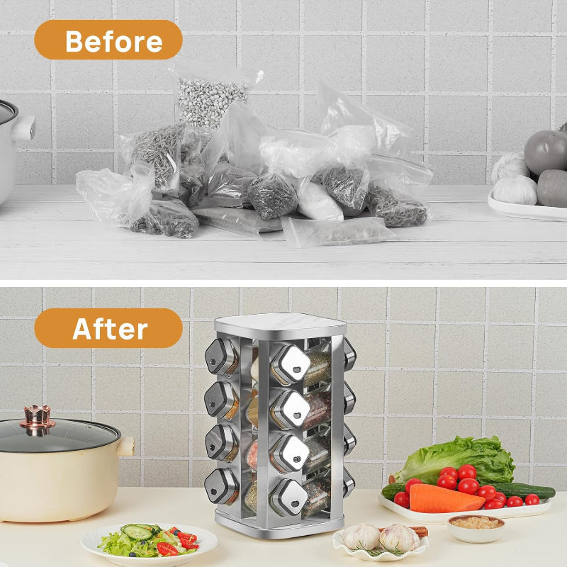 Carla Home Rotating Spice Rack Organizer With 20 Glass Jars For Kitchen Countertop Stainless Steel 25 X Cm.