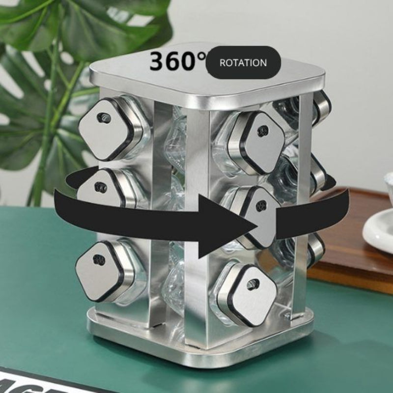 Carla Home Rotating Spice Rack Organizer With 20 Glass Jars For Kitchen Countertop Stainless Steel 25 X Cm.