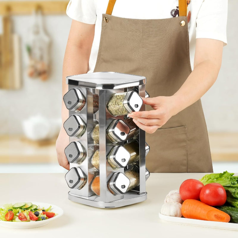 Carla Home Rotating Spice Rack Organizer With 20 Glass Jars For Kitchen Countertop Stainless Steel 25 X Cm.