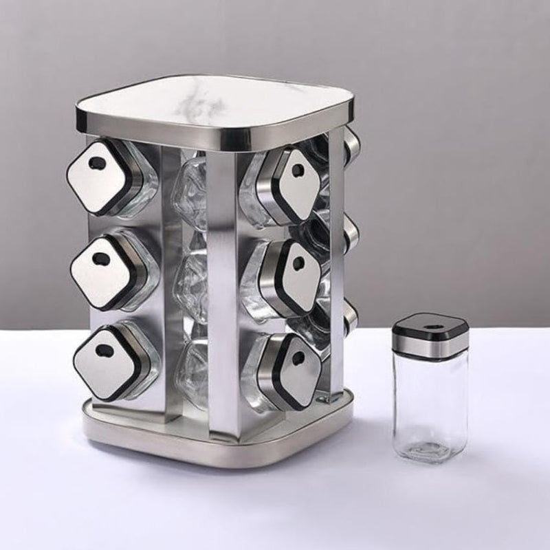 Carla Home Rotating Spice Rack Organizer With 20 Glass Jars For Kitchen Countertop Stainless Steel 25 X Cm.