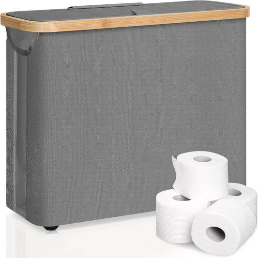 Carla Home Toilet Paper Storage Basket Holds Up 12 Rolls With Bamboo Lid And Handle For Rv Closet (Grey)