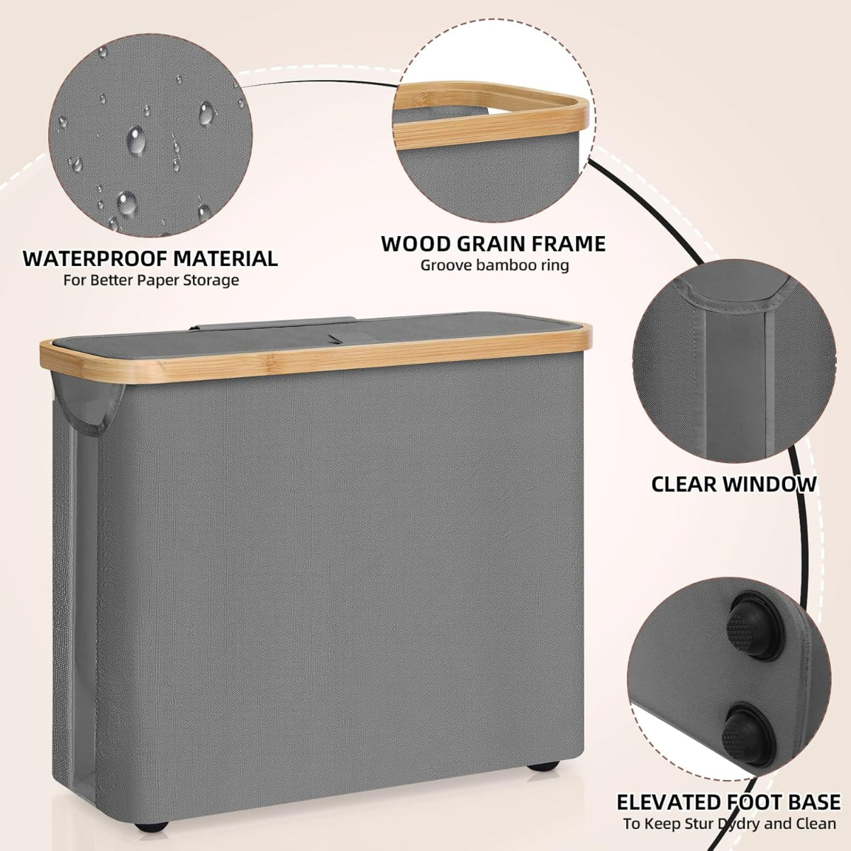 Carla Home Toilet Paper Storage Basket Holds Up 12 Rolls With Bamboo Lid And Handle For Rv Closet (Grey)
