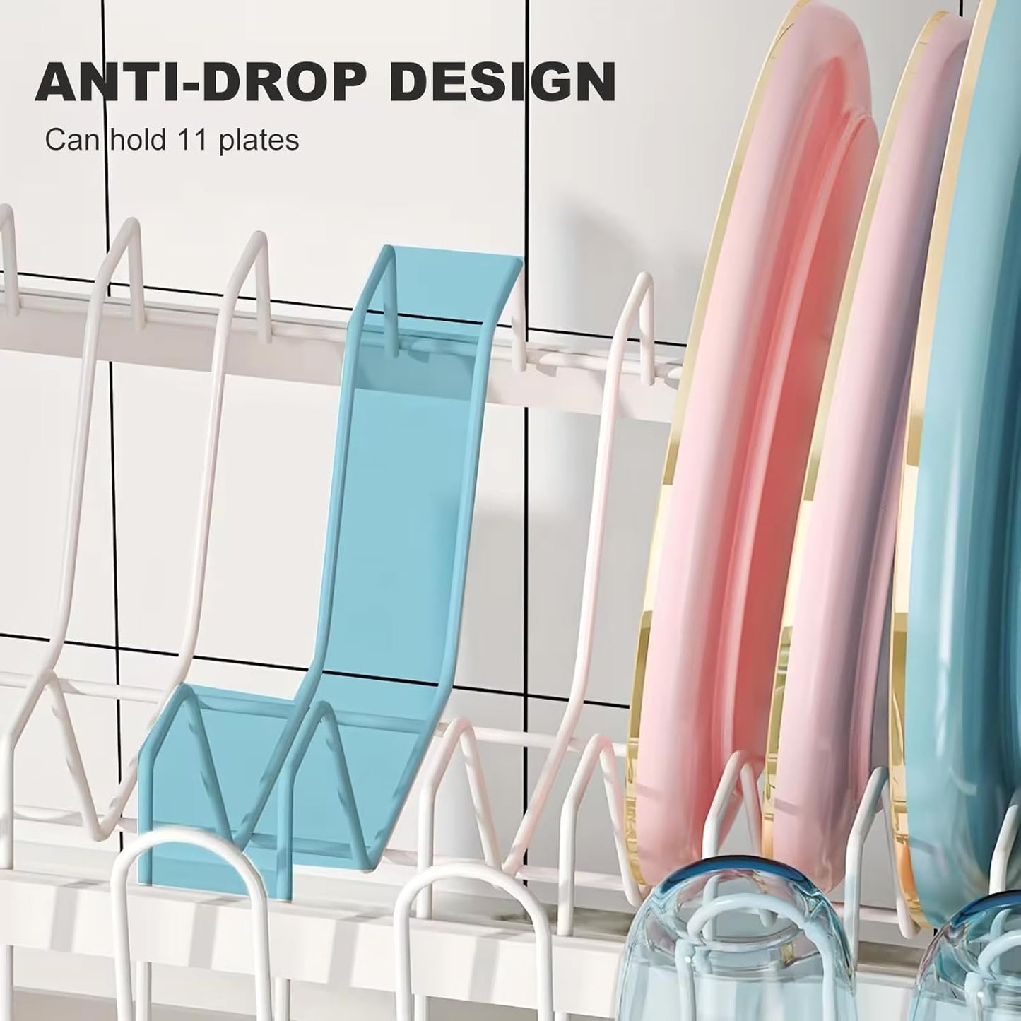 Carla Home 2 Tier Dish Drying Rack With Drainage Tray Utensil Holder Cup Hooks & Cutting Board Slot For Countertop Kitch
