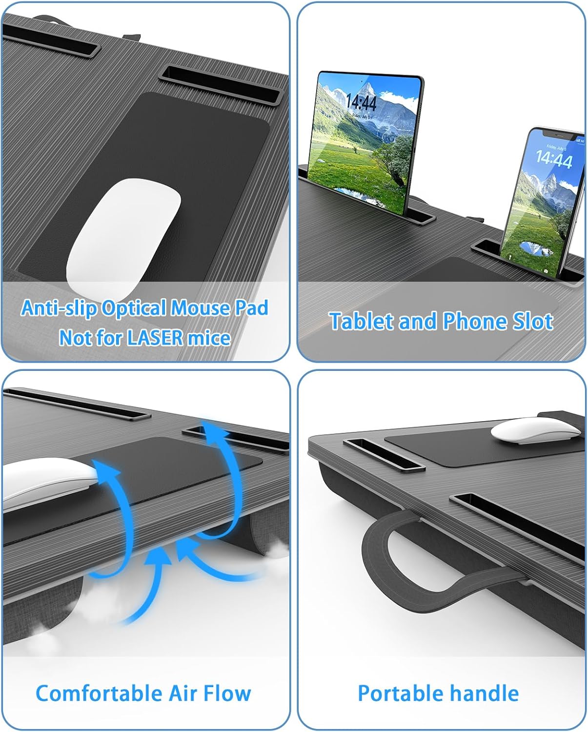 Carla Home Oversized Portable Lap Desk With Cushionmouse Pad Tablet And Phone Holder Which Fits Up To 17 Inch Laptops Fo