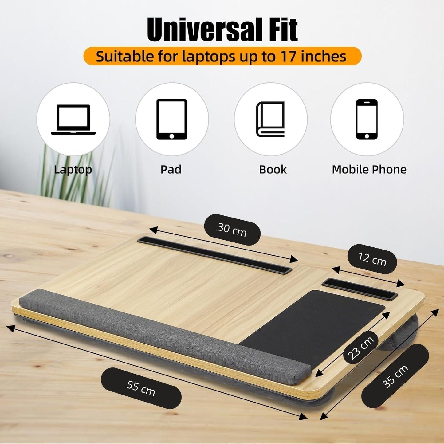 Carla Home Oversized Portable Lap Desk With Cushionmouse Pad Tablet And Phone Holder Which Fits Up To 17 Inch Laptops Fo