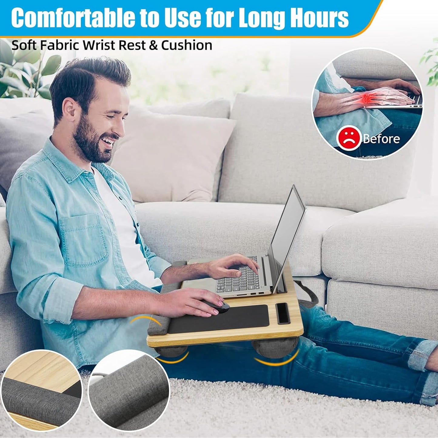 Carla Home Oversized Portable Lap Desk With Cushionmouse Pad Tablet And Phone Holder Which Fits Up To 17 Inch Laptops Fo
