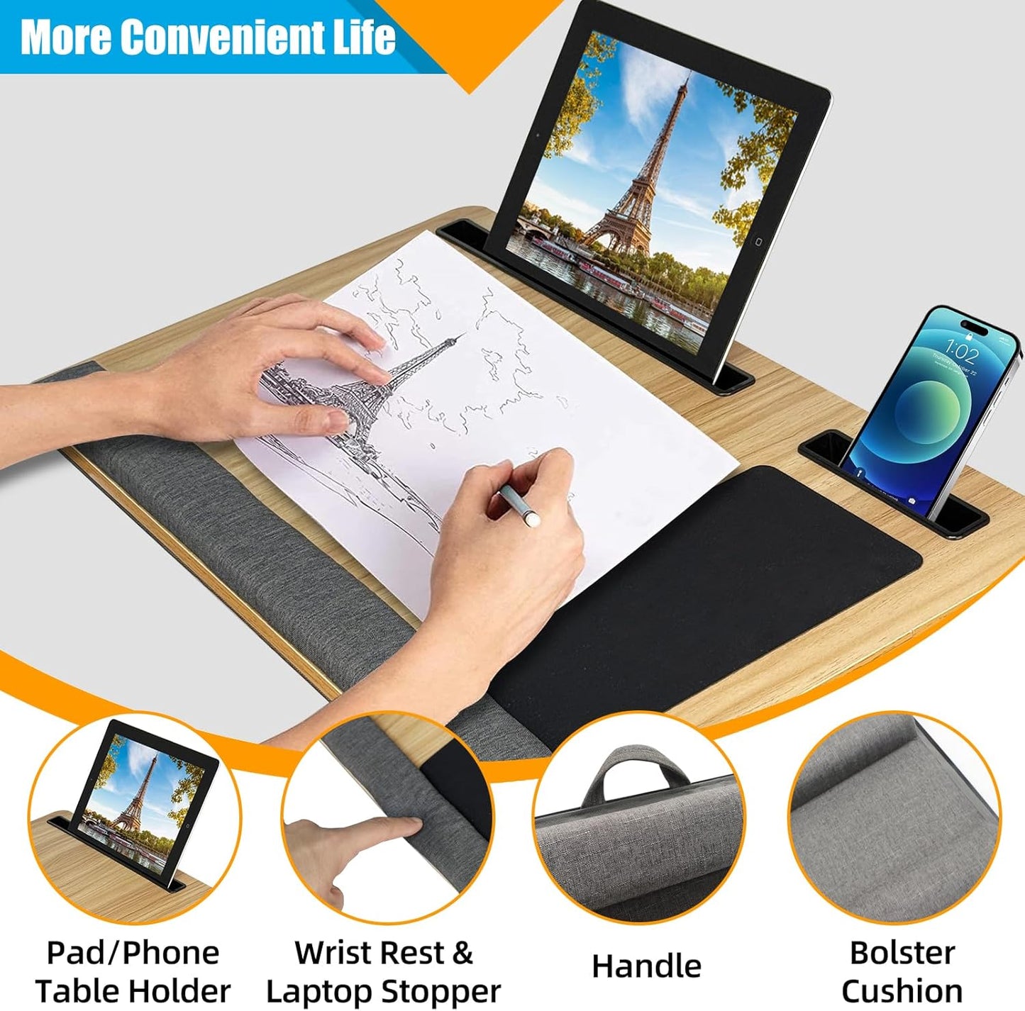 Carla Home Oversized Portable Lap Desk With Cushionmouse Pad Tablet And Phone Holder Which Fits Up To 17 Inch Laptops Fo
