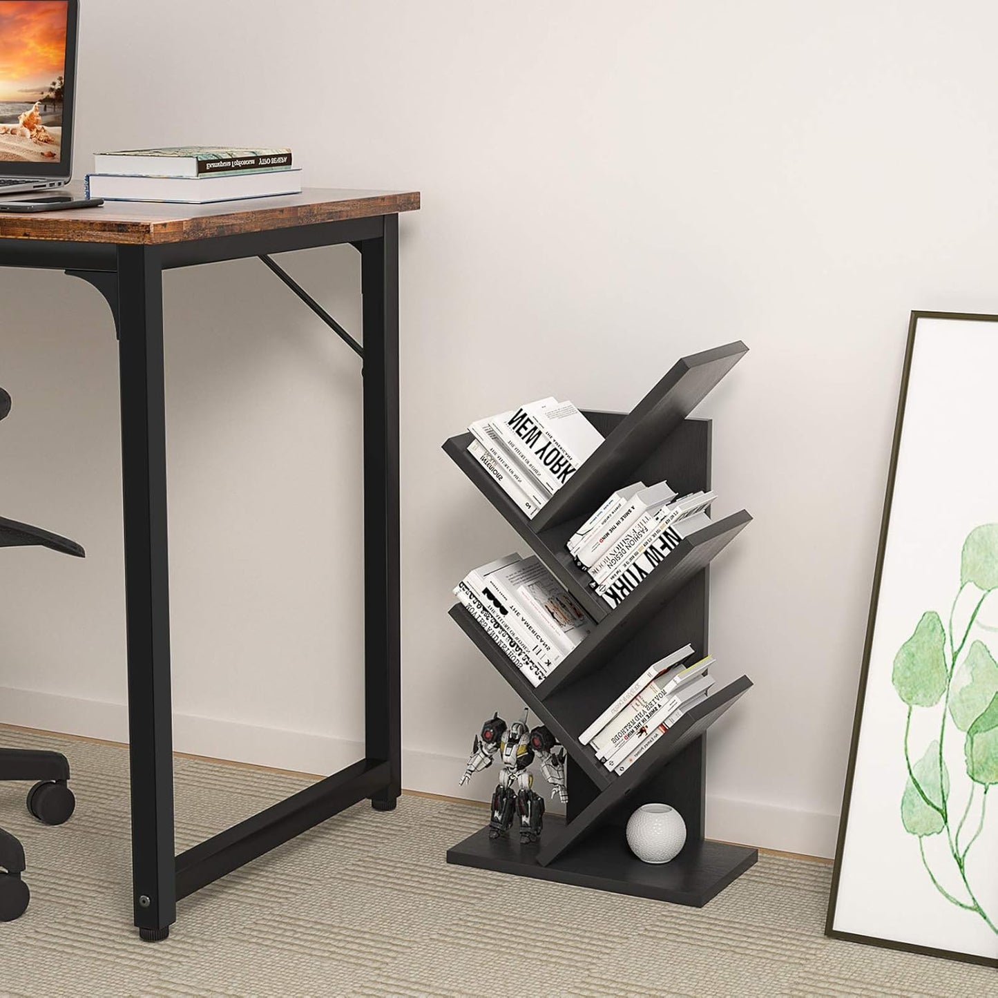 Carla Home 5 Tier Tree Bookshelf Storage Rack For Office Or Bedroom (Black)