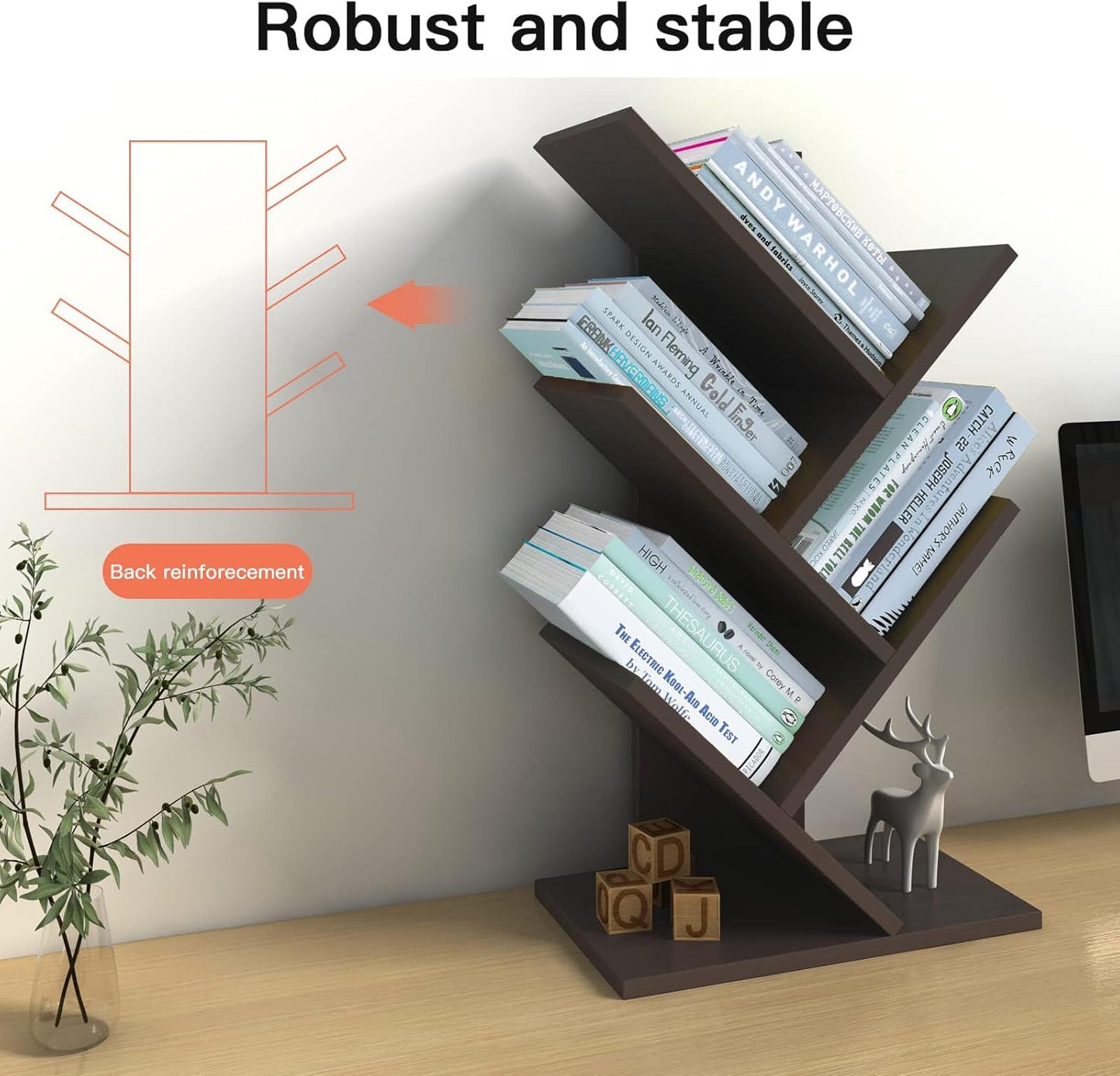 Carla Home 5 Tier Tree Bookshelf Storage Rack For Office Or Bedroom (Black)