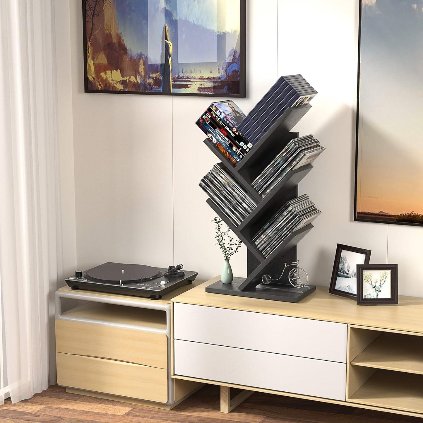 Carla Home 5 Tier Tree Bookshelf Storage Rack For Office Or Bedroom (Black)