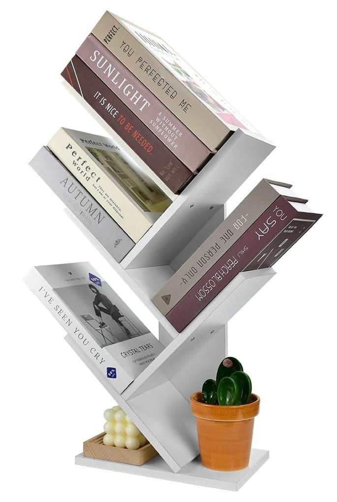 Carla Home 5 Tier Tree Bookshelf Storage Rack For Office Or Bedroom (White)