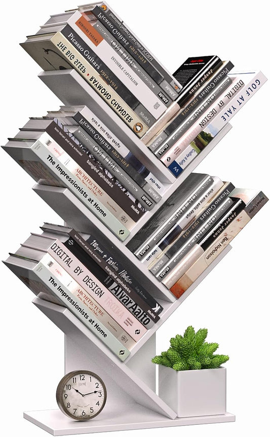 Carla Home 5 Tier Tree Bookshelf Storage Rack For Office Or Bedroom (White)