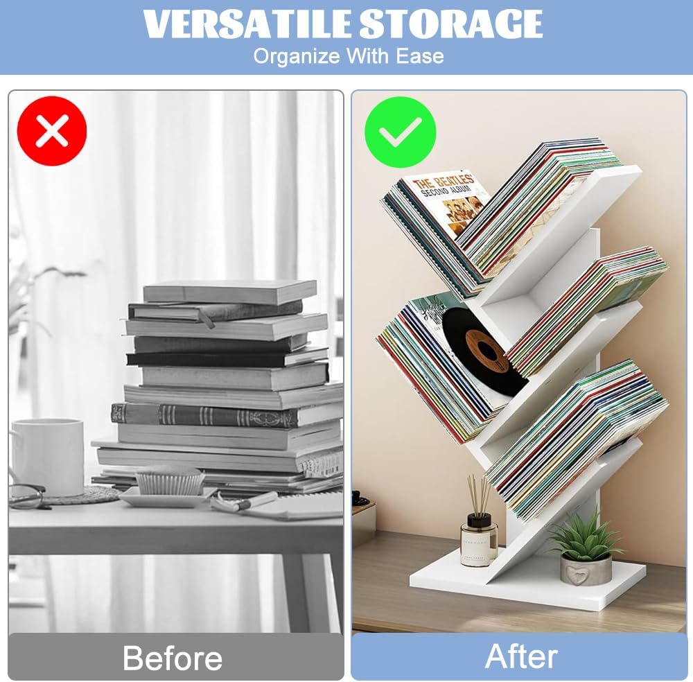 Carla Home 5 Tier Tree Bookshelf Storage Rack For Office Or Bedroom (White)