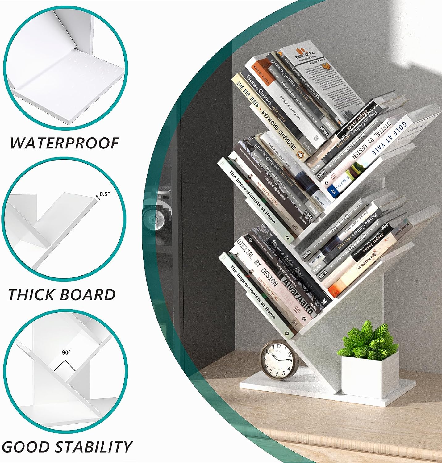Carla Home 5 Tier Tree Bookshelf Storage Rack For Office Or Bedroom (White)