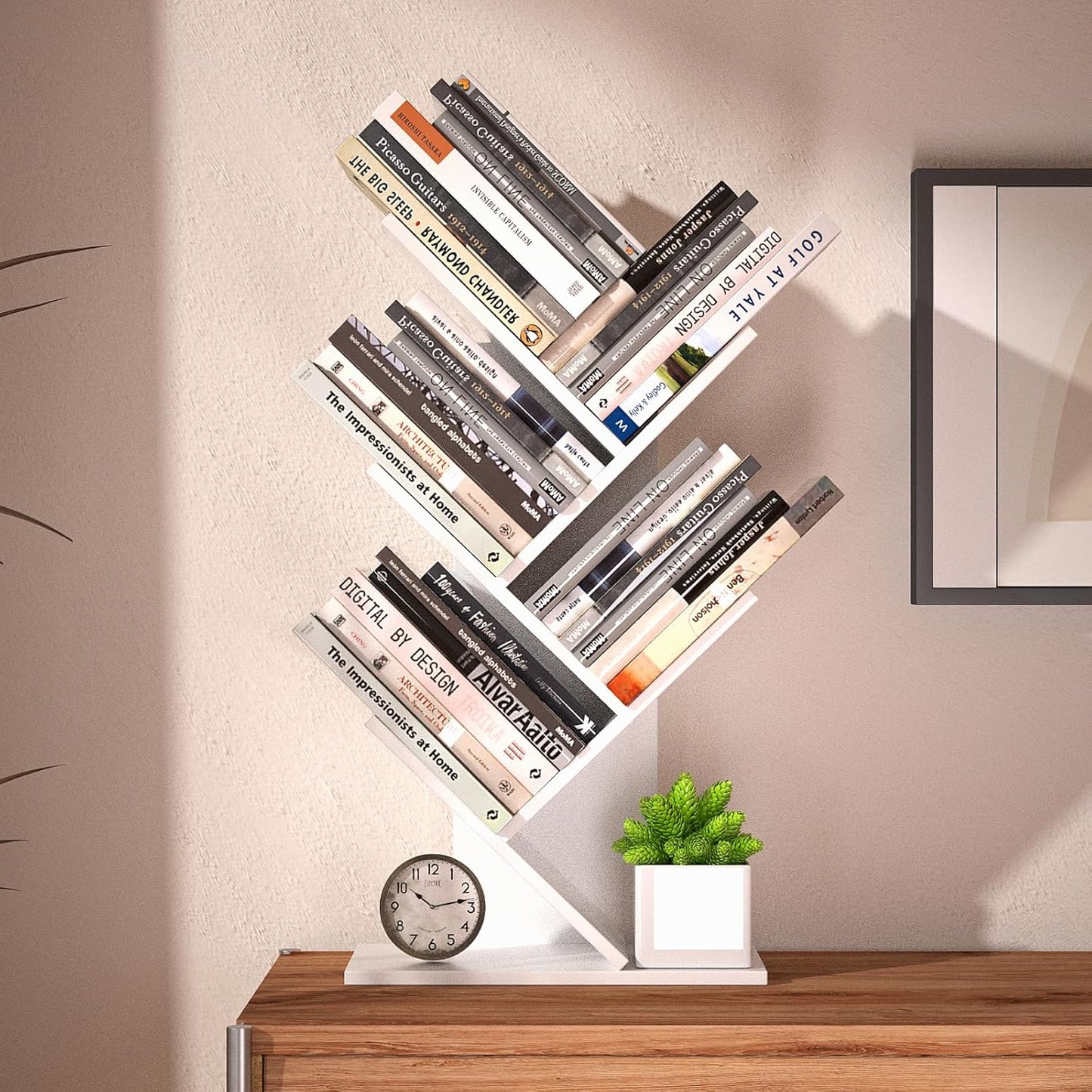 Carla Home 5 Tier Tree Bookshelf Storage Rack For Office Or Bedroom (White)
