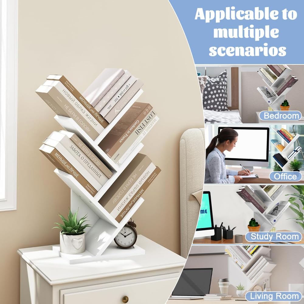 Carla Home 5 Tier Tree Bookshelf Storage Rack For Office Or Bedroom (White)