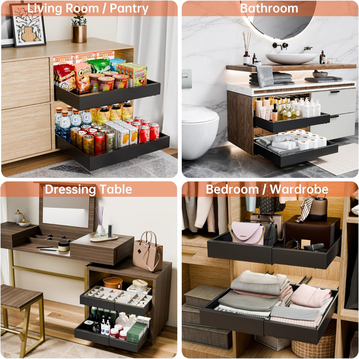 Carla Home Pack Pull Out Cabinet Organiser Expandable For Cabinets With Adjustable Slide Shelves And Easy Installation (