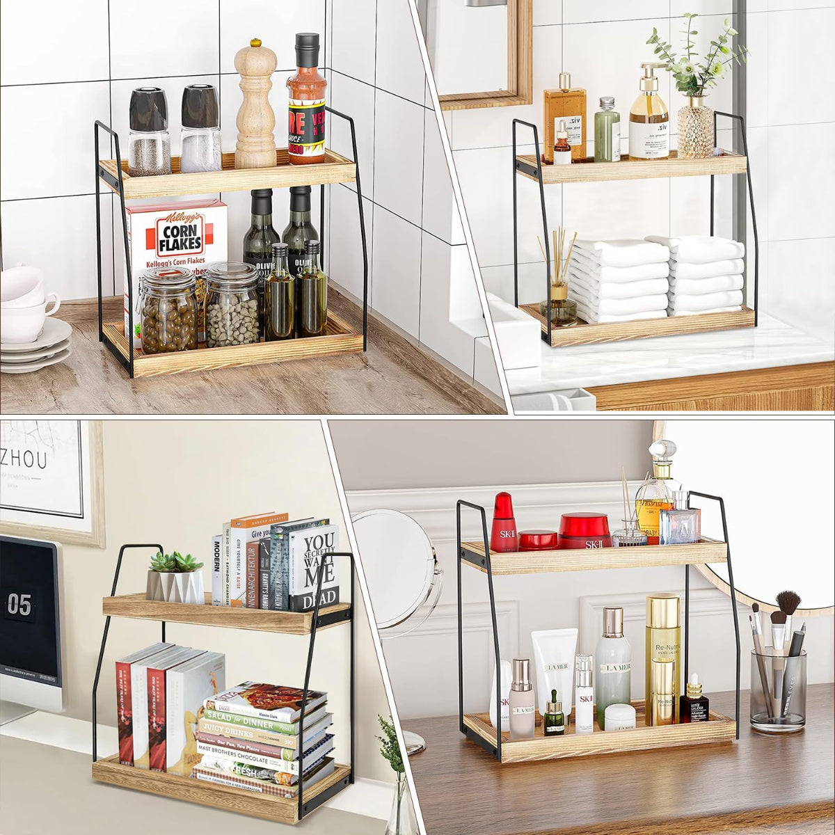 Carla Home 2 Tier Wooden Coffee Station Rack Organiser For Bar Condiments Syrups Storage Jars & Spice Shelf
