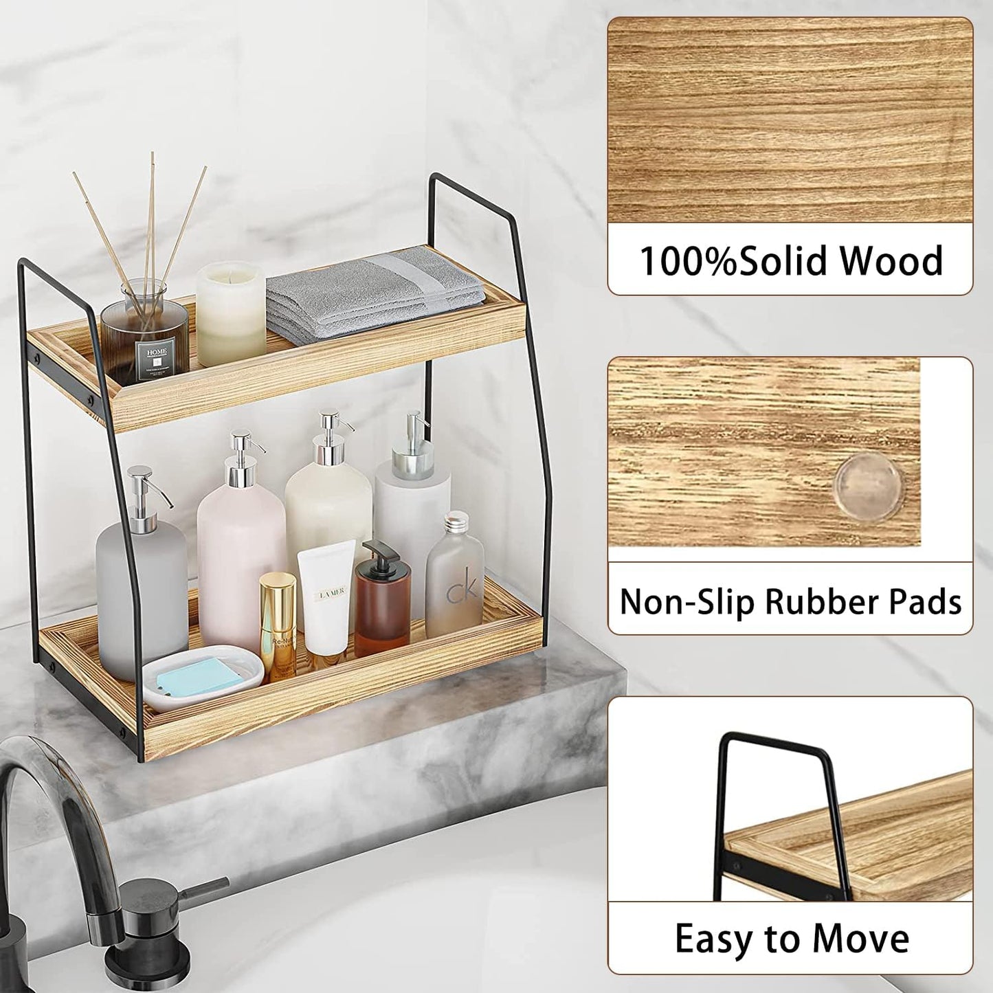 Carla Home 2 Tier Wooden Coffee Station Rack Organiser For Bar Condiments Syrups Storage Jars & Spice Shelf