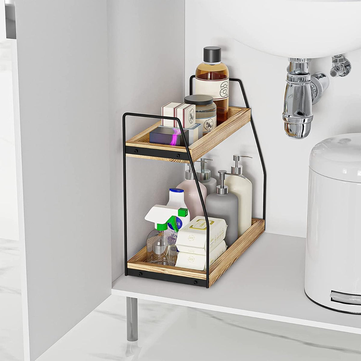 Carla Home 2 Tier Wooden Coffee Station Rack Organiser For Bar Condiments Syrups Storage Jars & Spice Shelf