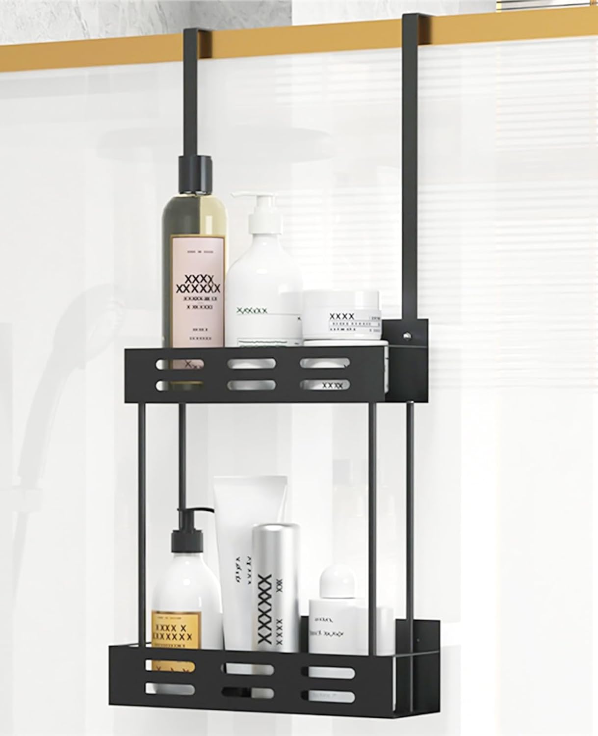 Carla Home Over The Door 2 Tier Shower Caddy Organizer Shelf With Hooks For Bathroom