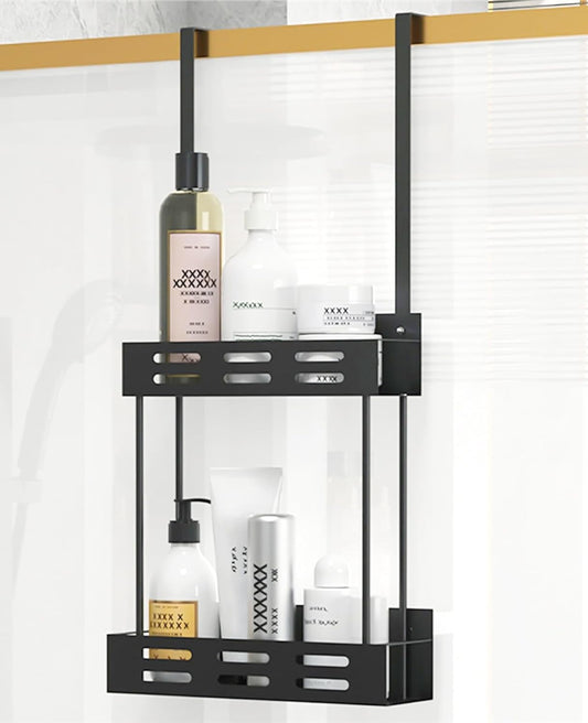 Carla Home Over The Door 2 Tier Shower Caddy Organizer Shelf With Hooks For Bathroom