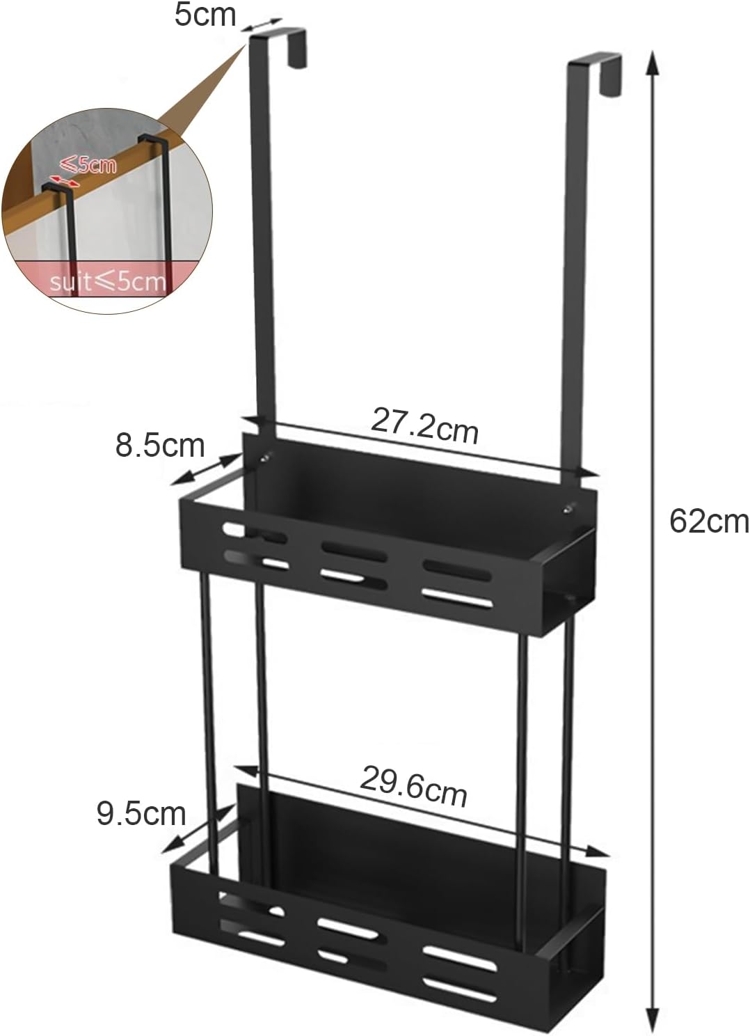 Carla Home Over The Door 2 Tier Shower Caddy Organizer Shelf With Hooks For Bathroom